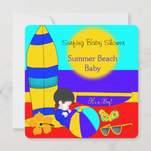 Invitation Baby shower d'été Boy Beach Baby Surfing Baby 3