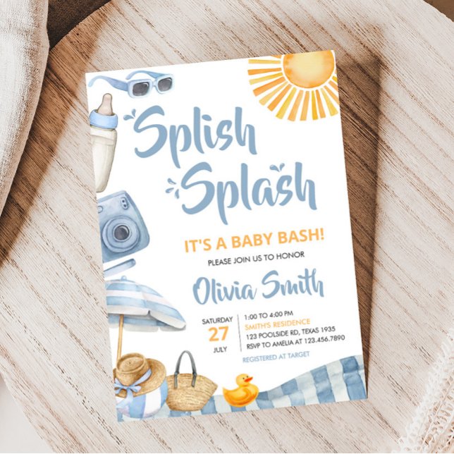 Invitation Baby shower d'été de Blue Beach (Boy Splish Splash Baby Shower Invitation)