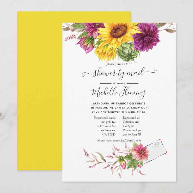 Invitation Baby shower d'été de tournesol par courrier (Devant / Derrière)