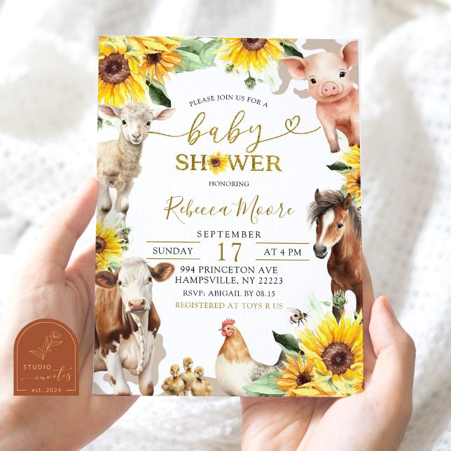 Invitation Baby shower d'été des animaux de la ferme de tourn (Créateur téléchargé)