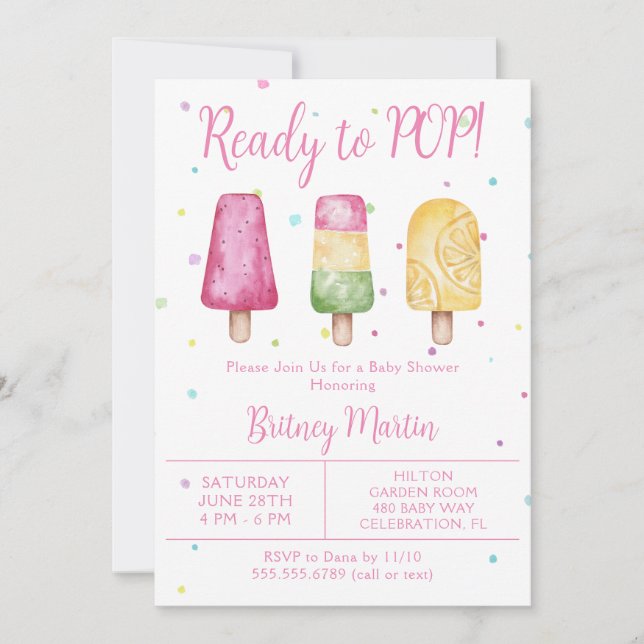 Invitation Baby shower d'été pour les filles prêtes à pop (Devant)