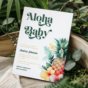 Invitation Baby shower d'été Retro Tropical Aloha Pineappy
