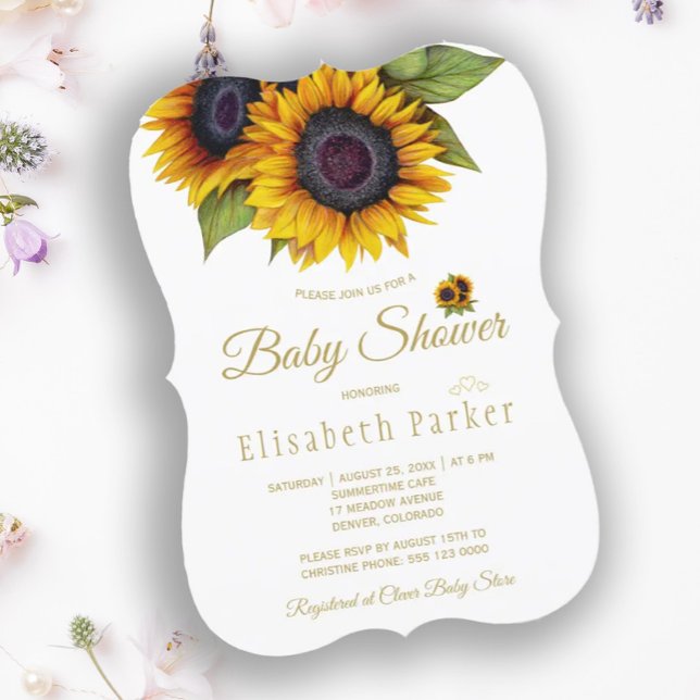 Invitation Baby shower d'été rustique élégant tournesol or (Créateur téléchargé)