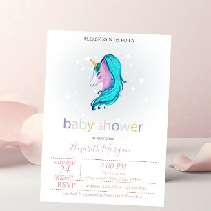 Invitation Baby shower d'étoiles Unicorn