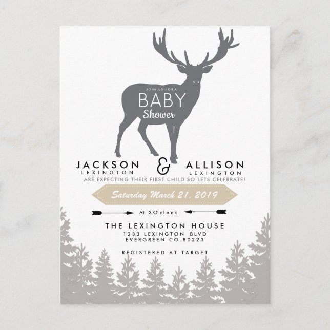 Invitation Baby shower d'évasion de Woodland (Devant)