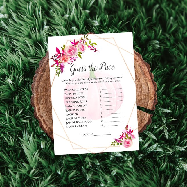 Invitation Baby shower Devinez le prix jeu Citrouille Florals (Créateur téléchargé)