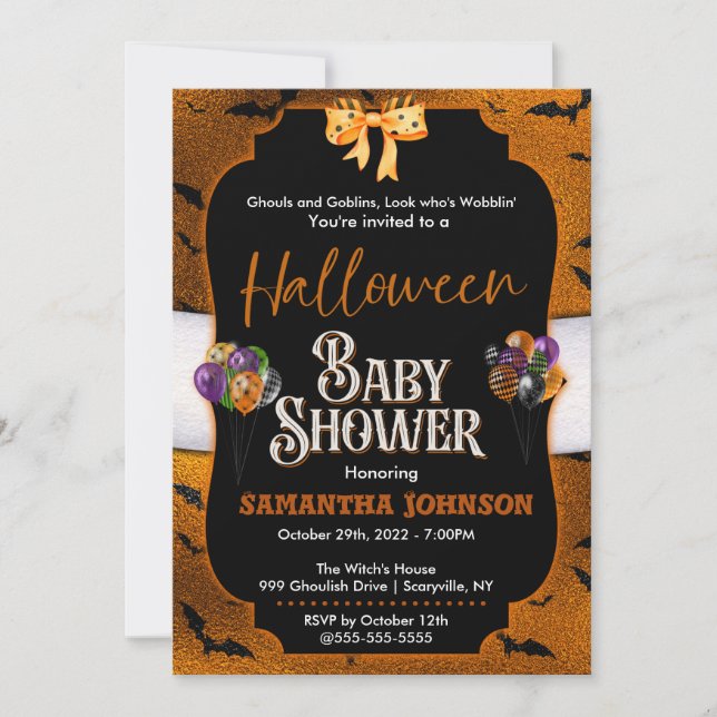 Invitation Baby shower d'Halloween avec chauves-so (Devant)