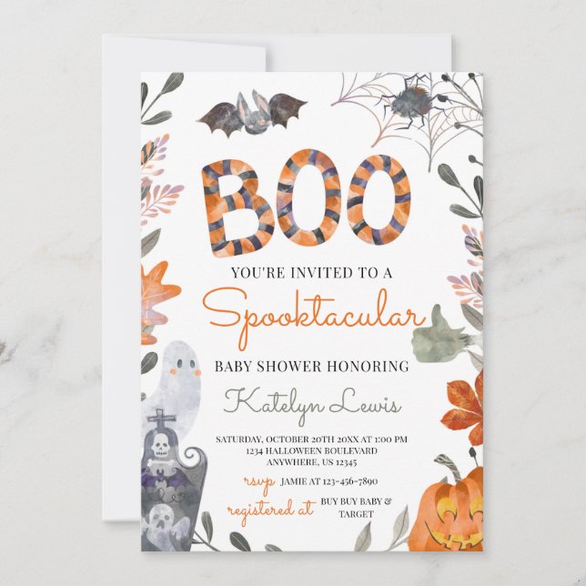 Invitation Baby shower d'Halloween avec les fantôm (Devant)