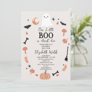 Invitation Baby shower d'Halloween beige moderne Little Boo