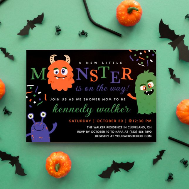 Invitation Baby shower d'Halloween Blue Green Little Monster (Créateur téléchargé)