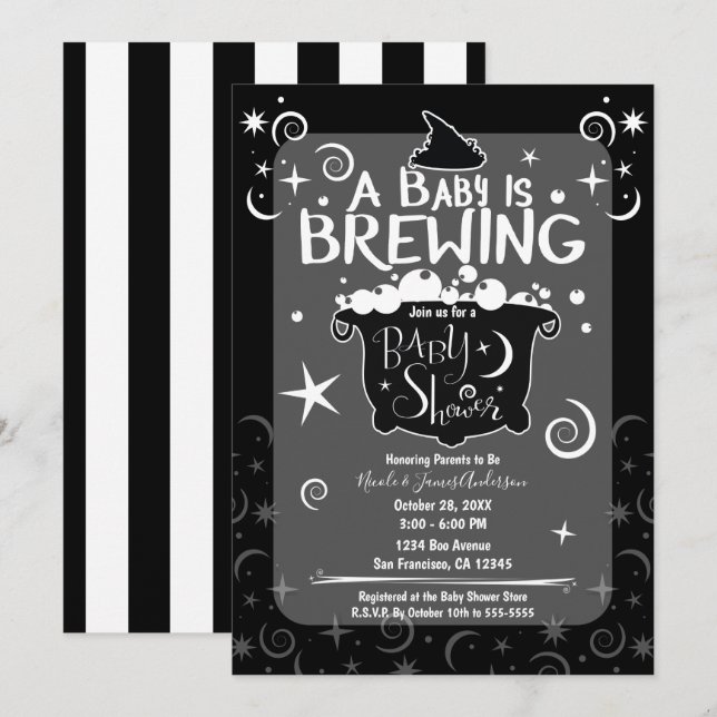 Invitation Baby shower d'Halloween Cauldron de brasserie (Devant / Derrière)