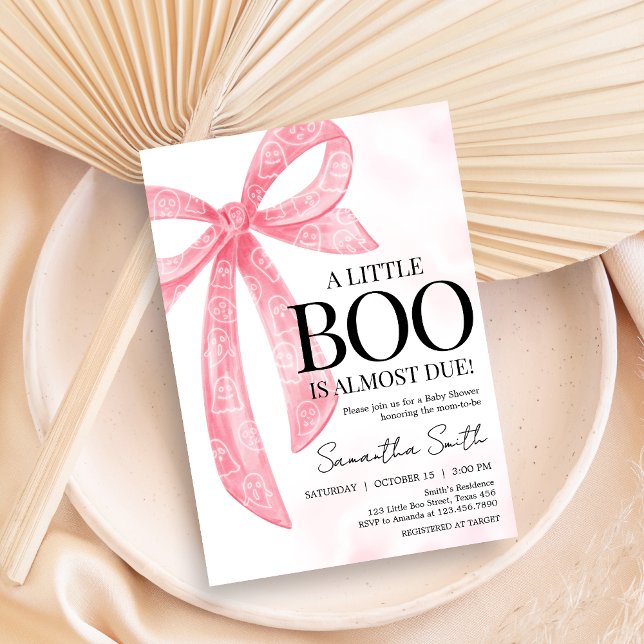 Invitation Baby shower d'Halloween de petite fille rose (Pink Bow Little Boo Coquette Halloween Baby Shower Invitation)