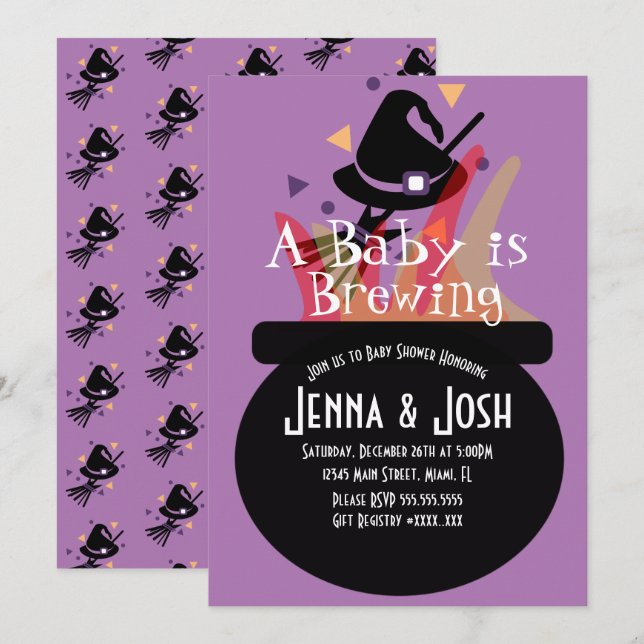 Invitation Baby shower d'Halloween Éffrayant de Witch Cauldro (Devant / Derrière)