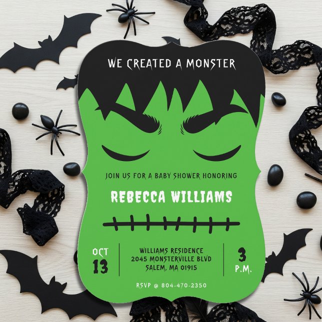Invitation Baby shower d'Halloween Frankenstein Monster (Frankenstein Monster Halloween Baby Shower Invitation
)