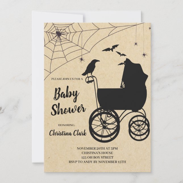 Invitation Baby shower d'Halloween gothique Éffrayant (Devant)