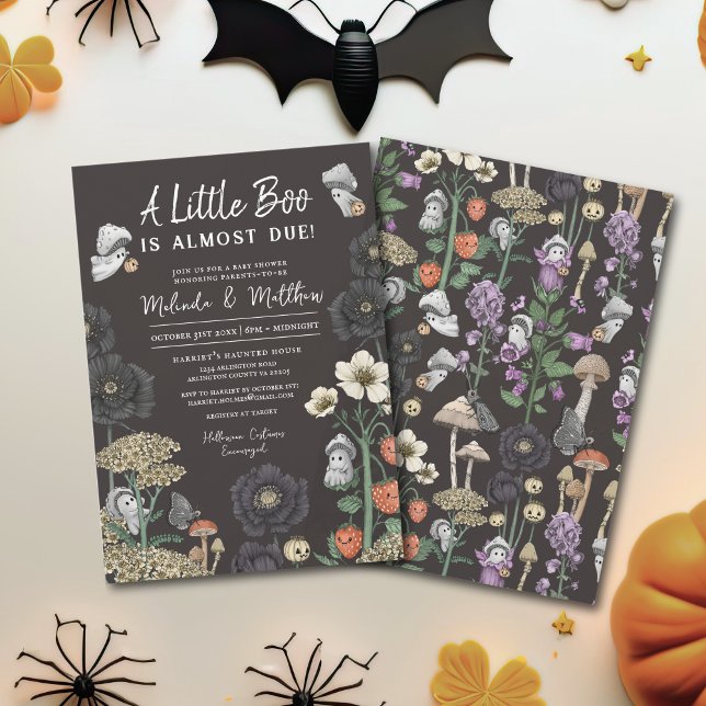 Invitation Baby shower d'Halloween moderne Black Ghosts (Black a little boo is almost due halloween baby shower invitations)