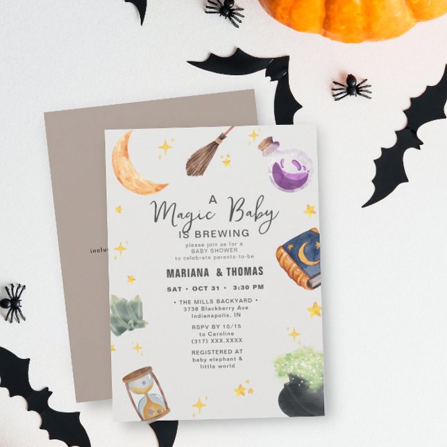 Invitation Baby shower d'Halloween neutre brassant un bébé ma (Créateur téléchargé)