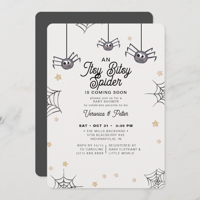 Invitation Baby shower d'Halloween neutre Itsy Bitsy Spider (Devant / Derrière)