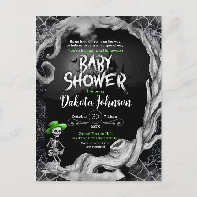 Invitation Baby shower d'Halloween noir (Devant)