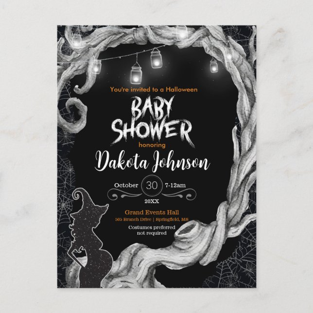 Invitation Baby shower d'Halloween noir (Devant)
