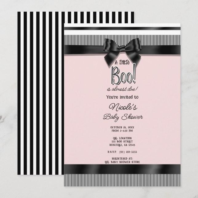 Invitation Baby shower d'Halloween noir blanc Bow (Devant / Derrière)