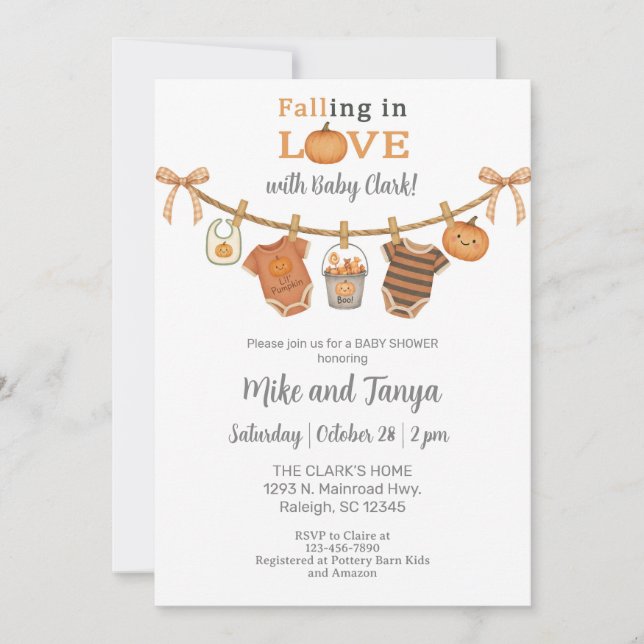 Invitation Baby shower d'Halloween ou d'automne de la ligne d (Devant)