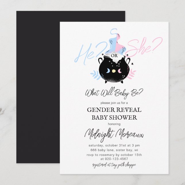 Invitation Baby shower d'Halloween révélateur de genre Invita (Devant / Derrière)
