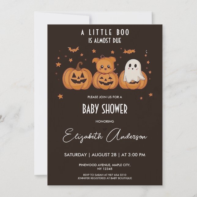 Invitation Baby shower d'Halloween sombre et mignon (Devant)