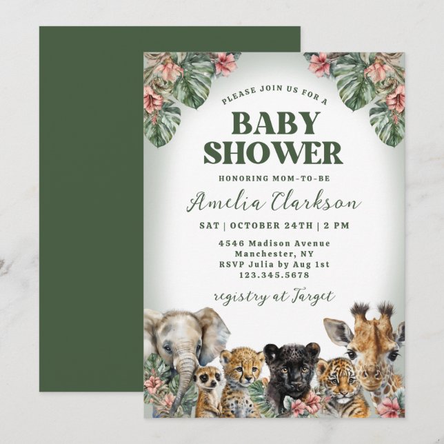 Invitation Baby shower d'Hibiscus et Palmiers (Devant / Derrière)