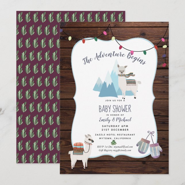 Invitation Baby shower d'hiver Alpaca (Devant / Derrière)