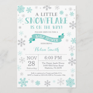 Invitation Baby shower d'hiver Aqua Flocon de neig