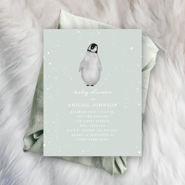 Invitation Baby shower d'hiver bébé Penguin bleu garçon (Créateur téléchargé)