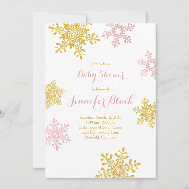 Invitation Baby shower d'hiver | Blanc rose or (Devant)