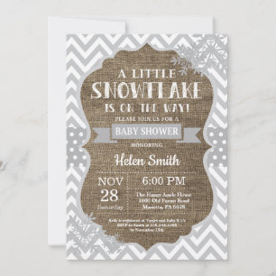 Invitation Baby Shower d'Hiver Burlap Flocon de Neige Gris