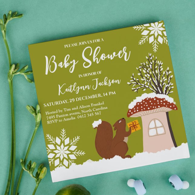 Invitation Baby shower d'hiver cadeau d'écureuil (Créateur téléchargé)