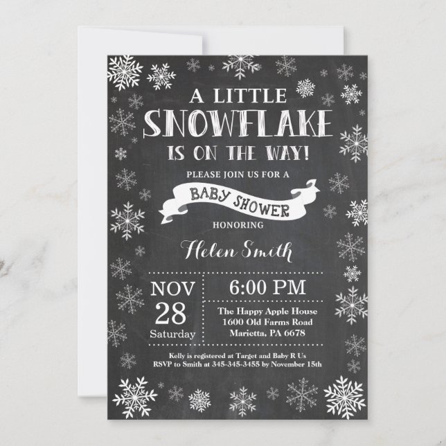 Invitation Baby shower d'hiver Chalet de flocons blancs (Devant)