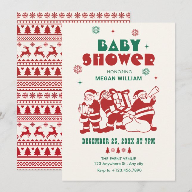 Invitation Baby shower d'hiver classique père Noël (Devant / Derrière)