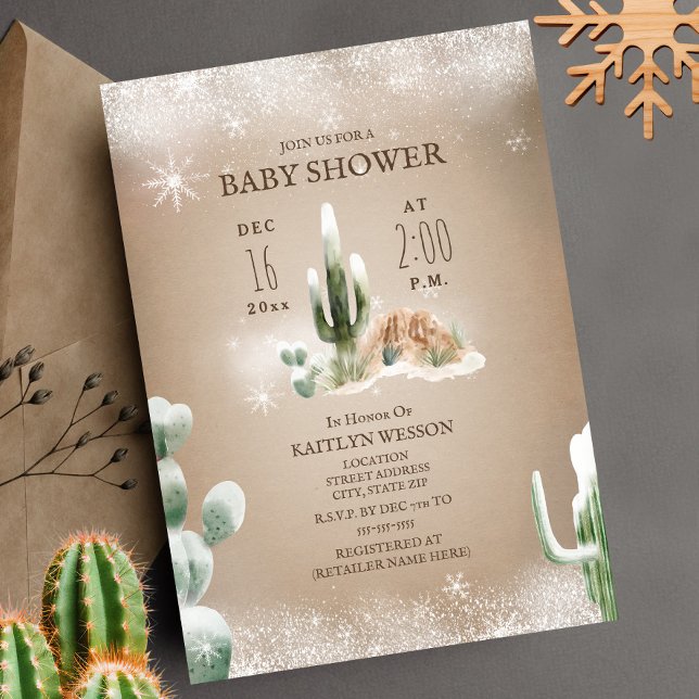 Invitation Baby shower d'hiver de Cactus à neige du désert (Créateur téléchargé)