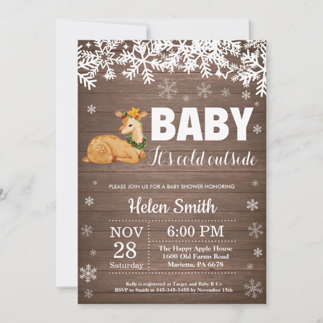 Invitation Baby shower d'hiver de cerfs rustiques (Devant)