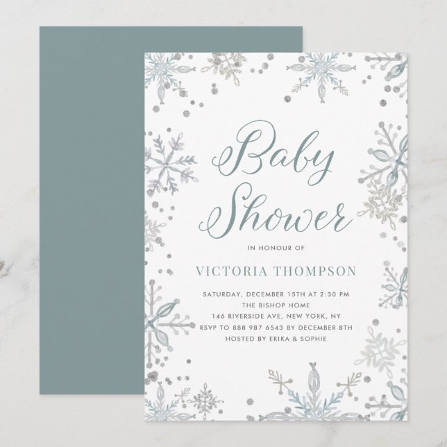 Invitation Baby shower d'hiver de la Parties scintillant des  (Devant / Derrière)