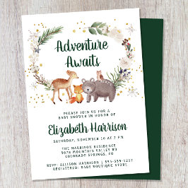 Invitation Baby shower d'hiver de l'aquarelle des animaux des