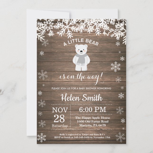 Invitation Baby shower d'hiver de l'ours polaire r (Devant)
