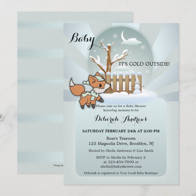 Invitation Baby shower d'hiver de neige sur le ren (Devant / Derrière)