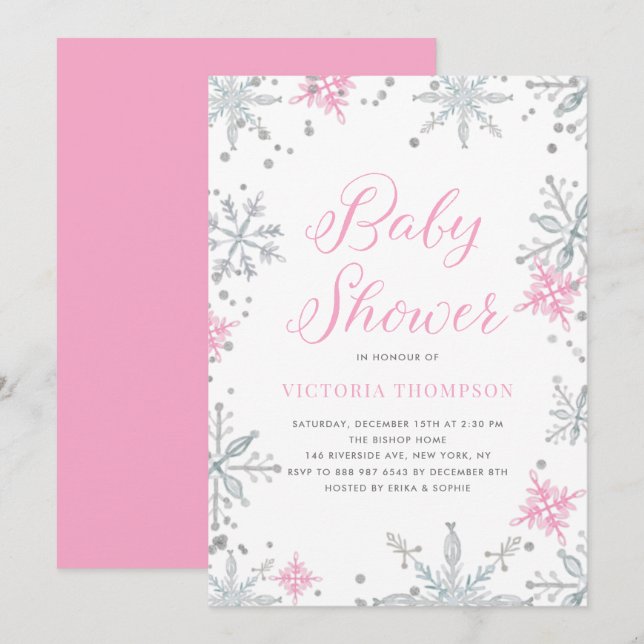 Invitation Baby shower d'hiver de Parties scintillant de Snow (Devant / Derrière)