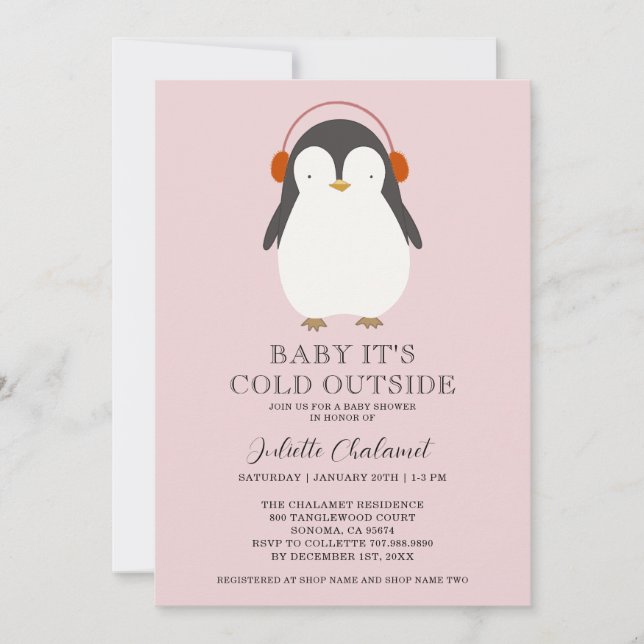 Invitation Baby shower d'hiver de Pingouin mignon (Devant)