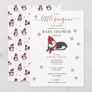 Invitation Baby shower d'hiver de Pingouins mignons