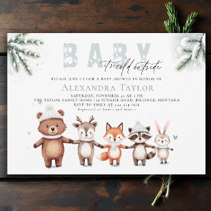 Invitation Baby shower d'hiver des animaux des bois à l'extér