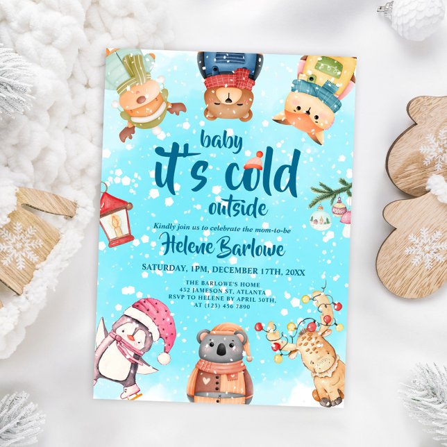 Invitation Baby shower d'hiver des animaux des bois mignons (Cute Woodland Animals Winter Baby Shower Invitation)