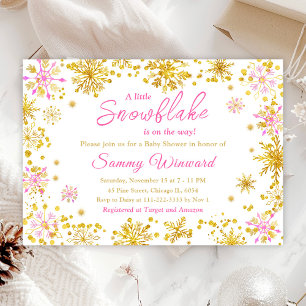 Invitation Baby shower d'hiver des flocons de neige roses et 