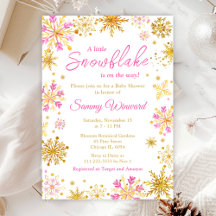 Baby shower d'hiver des flocons de neige roses et